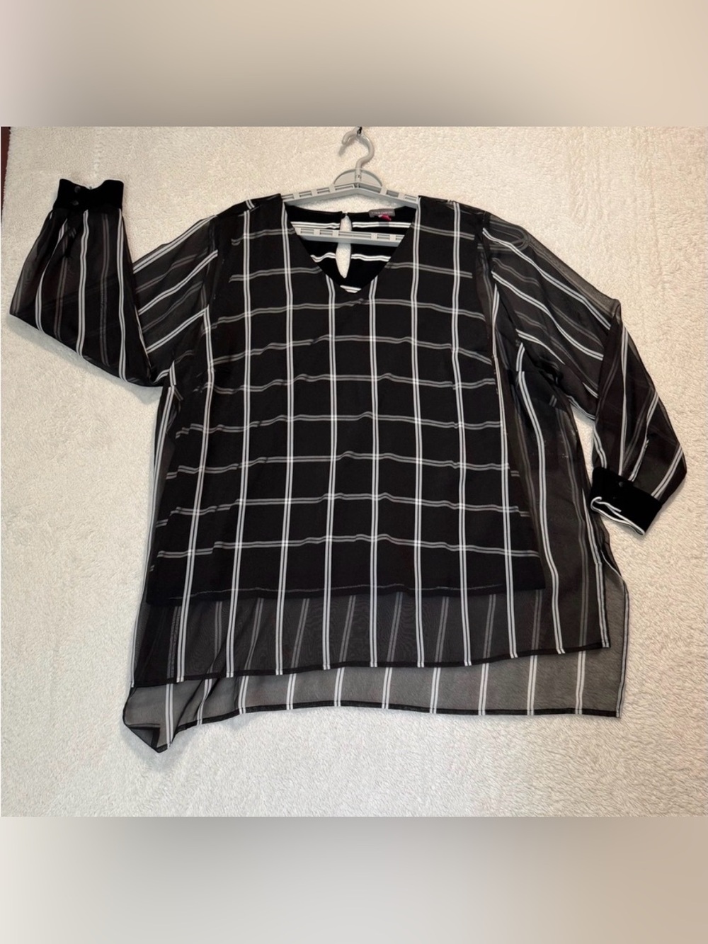 Vince Camuto Black & White Plaid Tunic Top Size 2X New